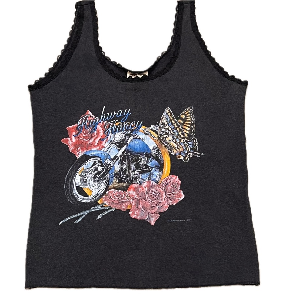 Y2K vintage motorcycle moto Sturgis Highway Honey butterfly rose tank top small
